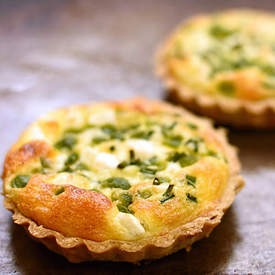 broad bean, feta and chive tarts