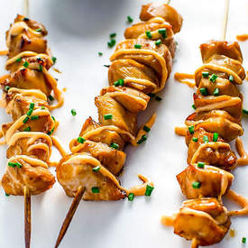 Teriyaki Chicken Kabobs with Sriracha Cream
