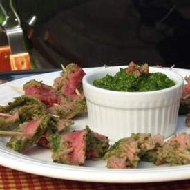 Nicaraguan Style Steak Skewers with Chimichurri 