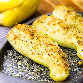 STUFFED SUMMER SQUASH WITH CAULIFLOWER DIP AND CRI