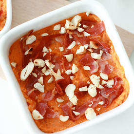 Casserole with quinoa, squash puree & coppa