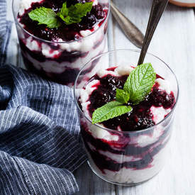 Coconut Rice Pudding with Mint Mulberry Compote 