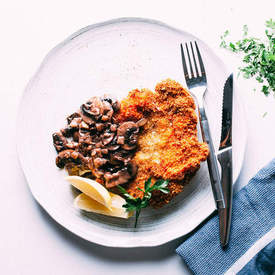 Pork Schnitzel + Mushroom Sauce