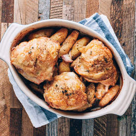 Easy Chicken Thighs + Fingerling Potatoes