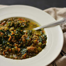 French Lentil Soup with Sausage and Kale