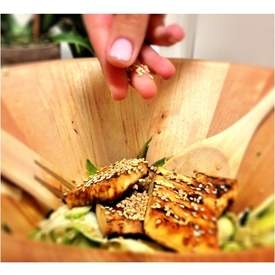 Zucchini Cucumber Salad with Ginger Sesame Tofu