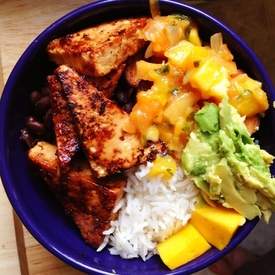 Caribbean Coconut Rice with Tofu, Mango, Plantains