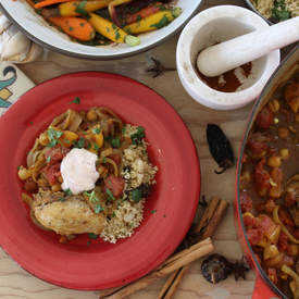 Moroccan Chicken, Chickpea, and Apricot Tajine